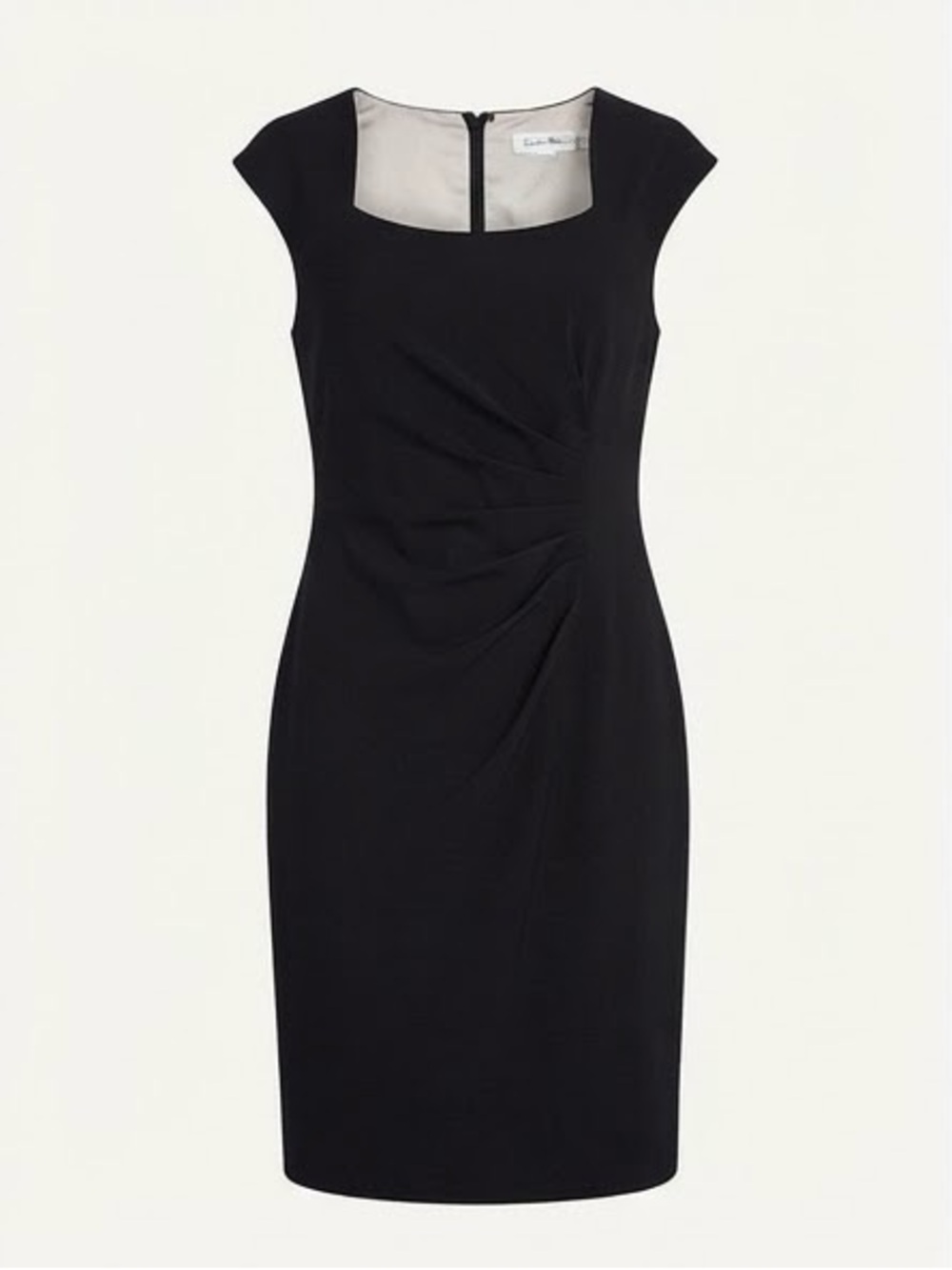 Calvin Klein Black Ruched Square Neck Cap Sleeve Sheath Dress (Size 4)